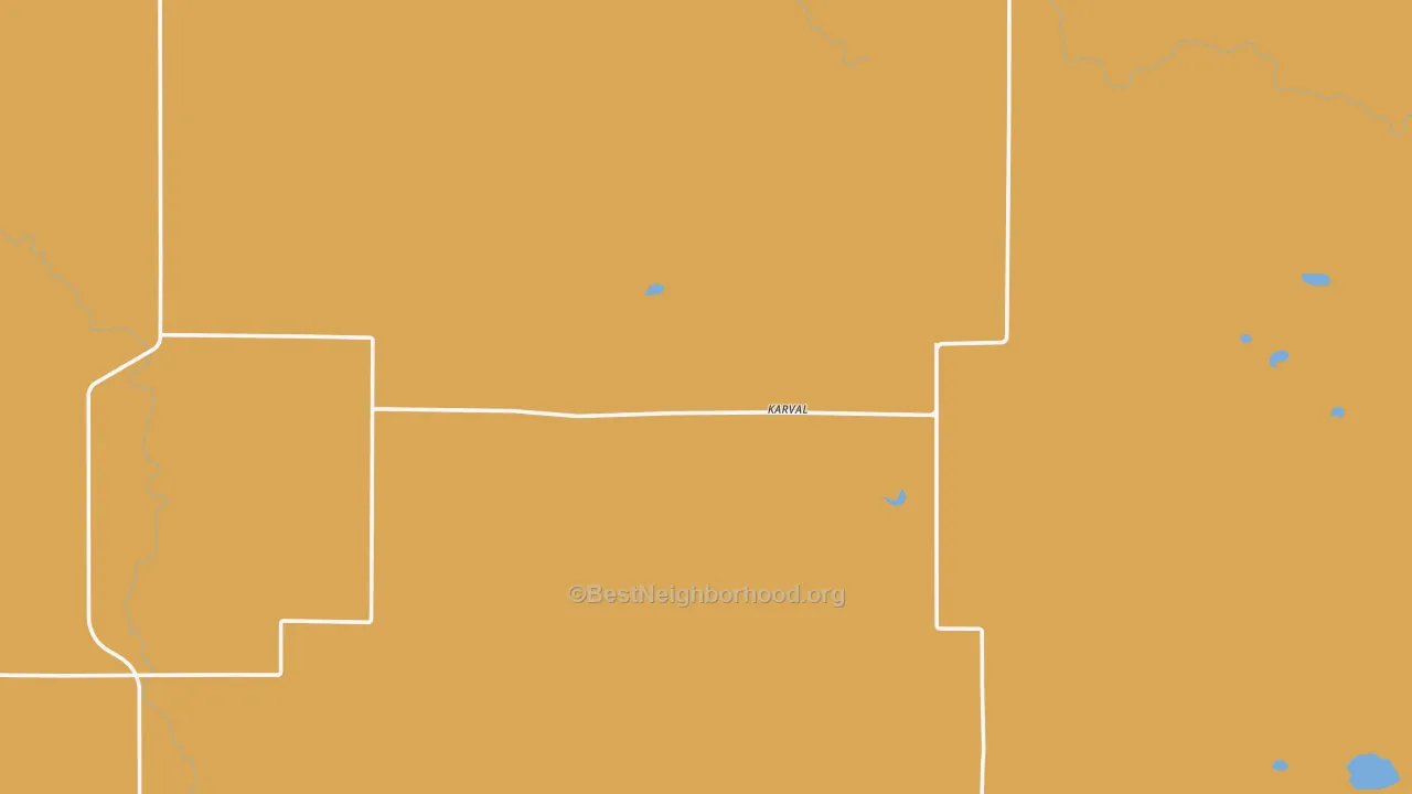 Map of the best neighborhoods in the Karval area, with better matches in green and worse matches in red