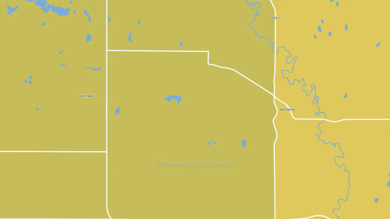 Map of the best neighborhoods in the Kathryn area, with better matches in green and worse matches in red