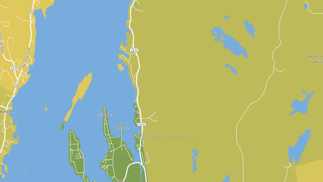 Map of the best neighborhoods in the Kattskill Bay area, with better matches in green and worse matches in red