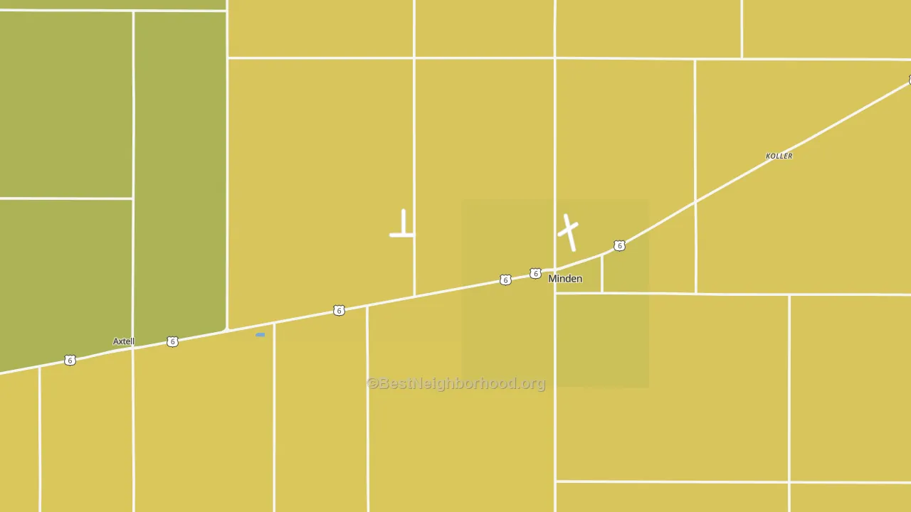 Map of the best neighborhoods in the Kearney County area, with better matches in green and worse matches in red