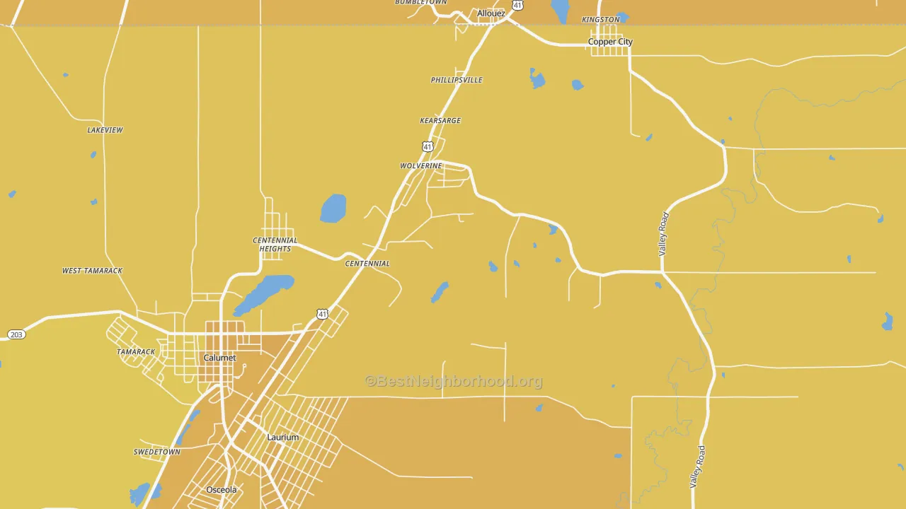 Map of the best neighborhoods in the Kearsarge area, with better matches in green and worse matches in red