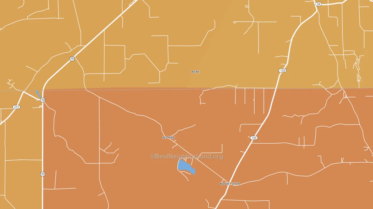 Map of the best neighborhoods in the Kedron area, with better matches in green and worse matches in red