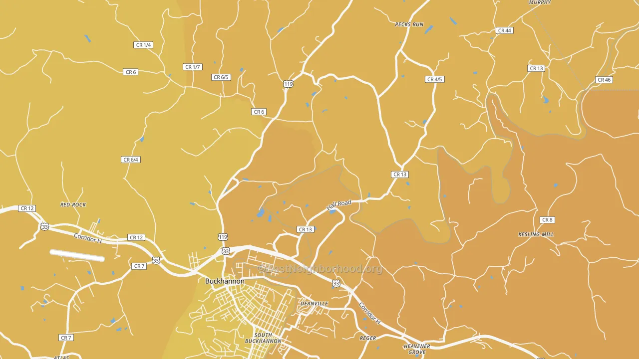 Map of the best neighborhoods in the Kedron area, with better matches in green and worse matches in red