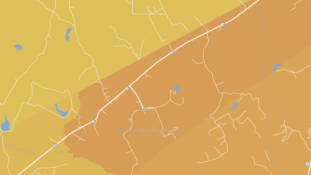 Map of the best neighborhoods in the Keechi area, with better matches in green and worse matches in red
