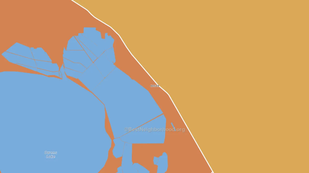 Map of the best neighborhoods in the Keeler area, with better matches in green and worse matches in red