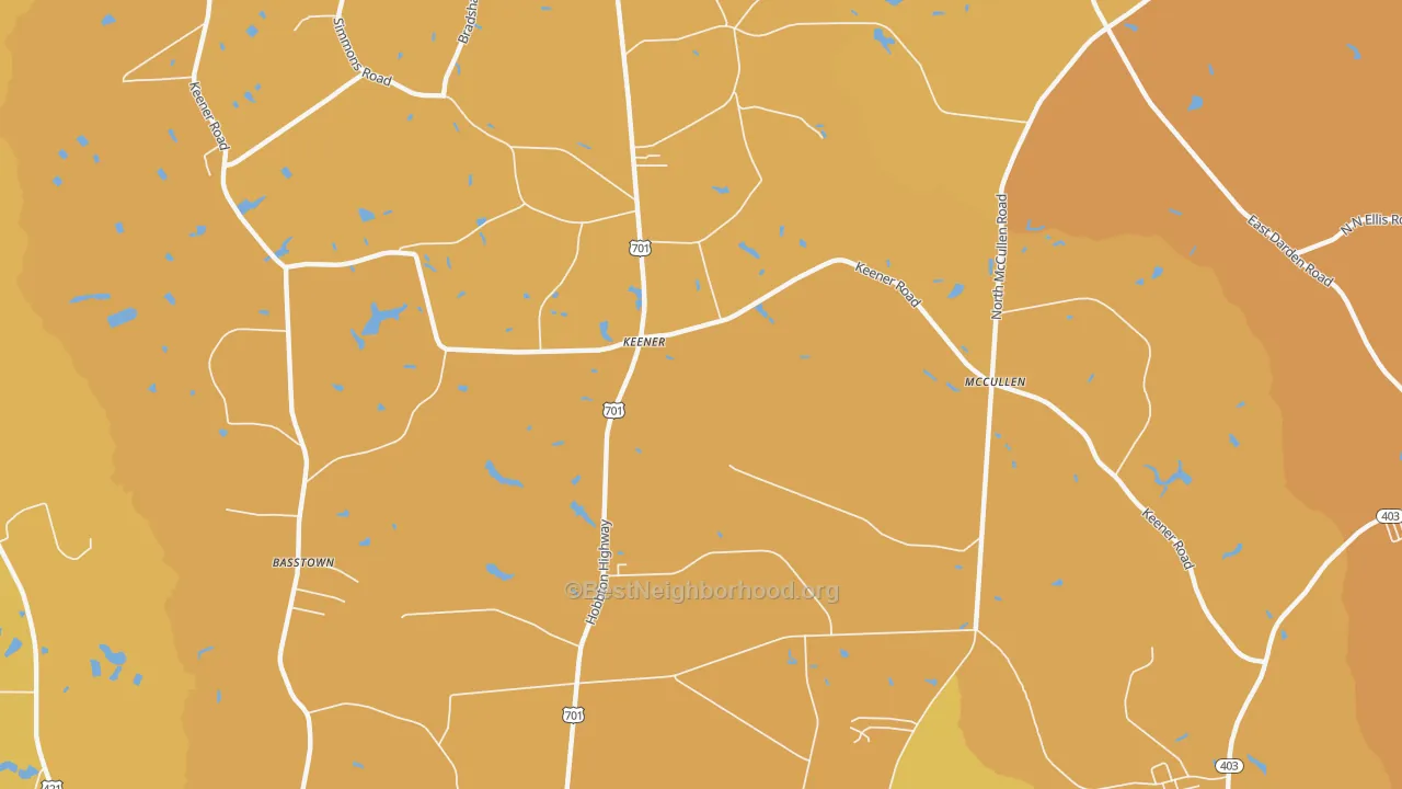 Map of the best neighborhoods in the Keener area, with better matches in green and worse matches in red
