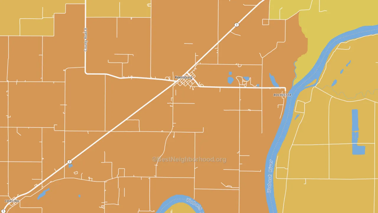 Map of the best neighborhoods in the Keensburg area, with better matches in green and worse matches in red