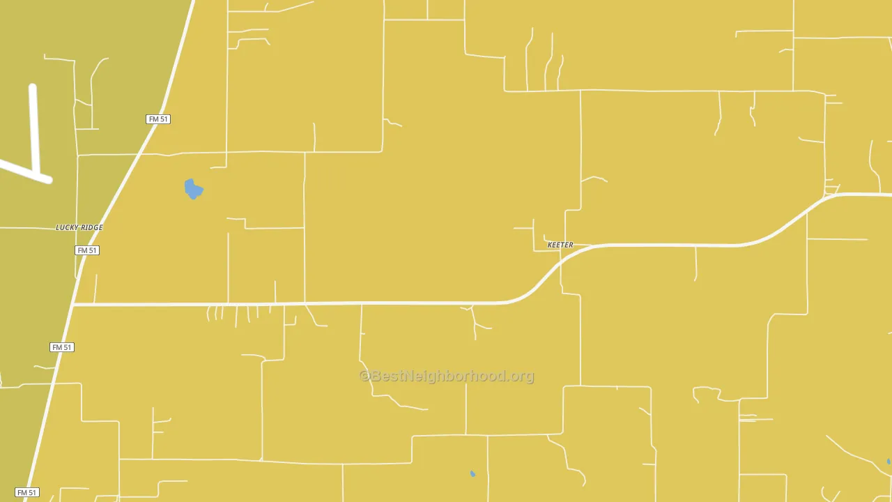 Map of the best neighborhoods in the Keeter area, with better matches in green and worse matches in red