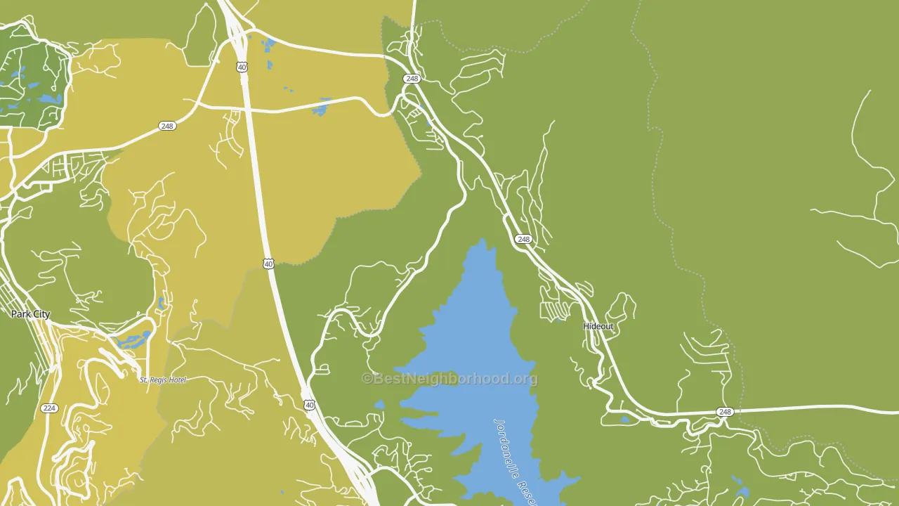 Map of the best neighborhoods in the Keetley area, with better matches in green and worse matches in red