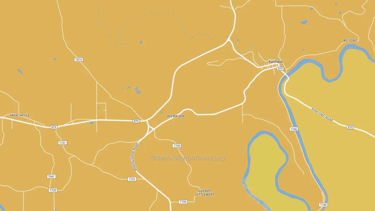 Map of the best neighborhoods in the Keewaydin area, with better matches in green and worse matches in red