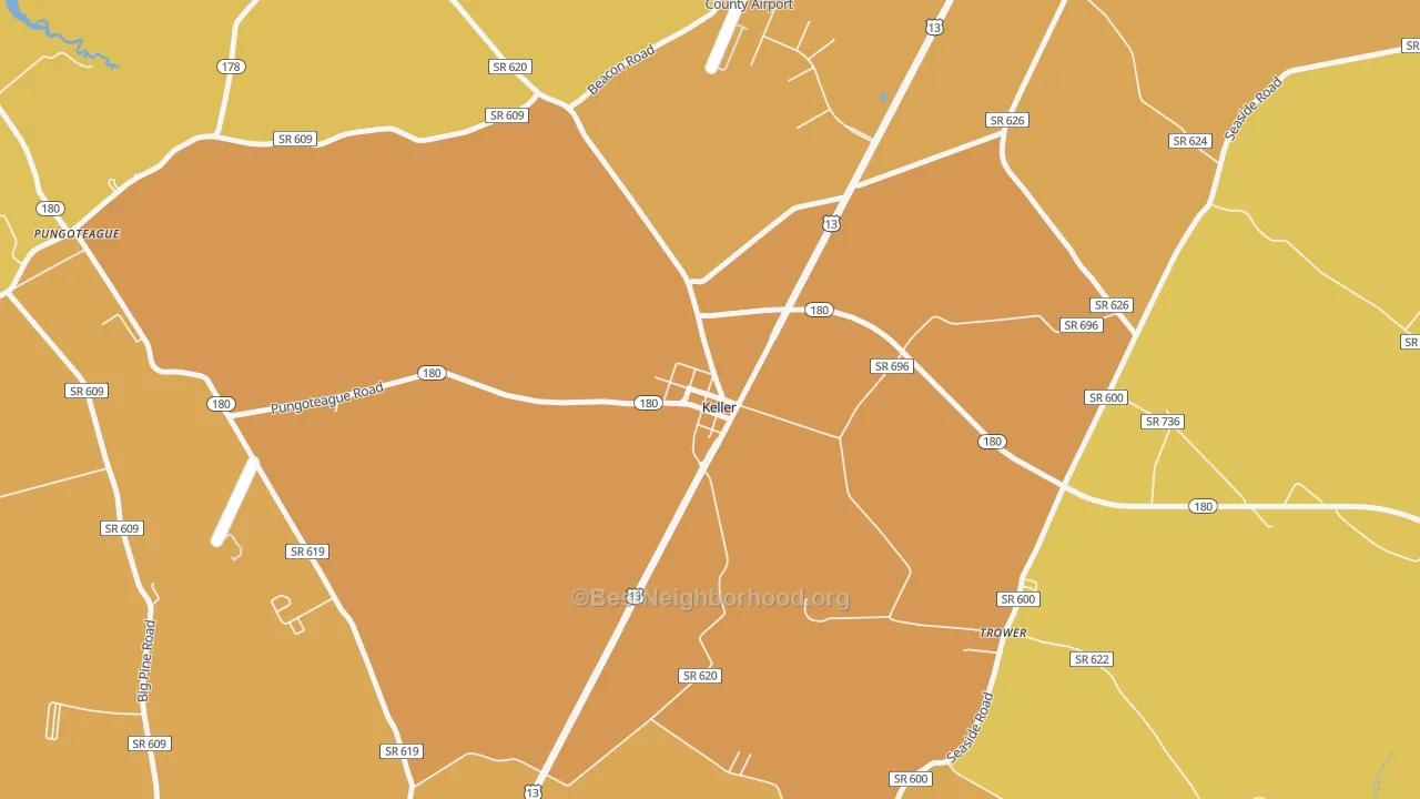 Map of the best neighborhoods in the Keller area, with better matches in green and worse matches in red