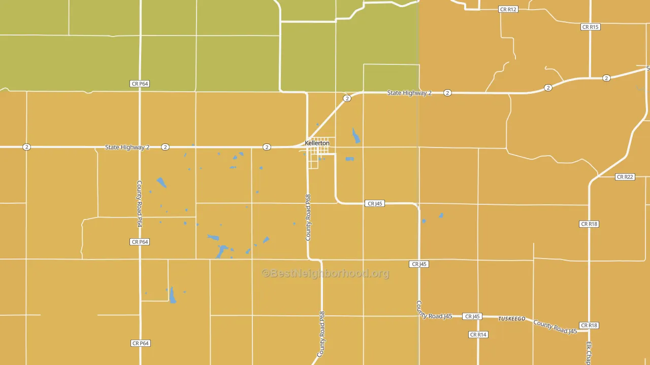 Map of the best neighborhoods in the Kellerton area, with better matches in green and worse matches in red