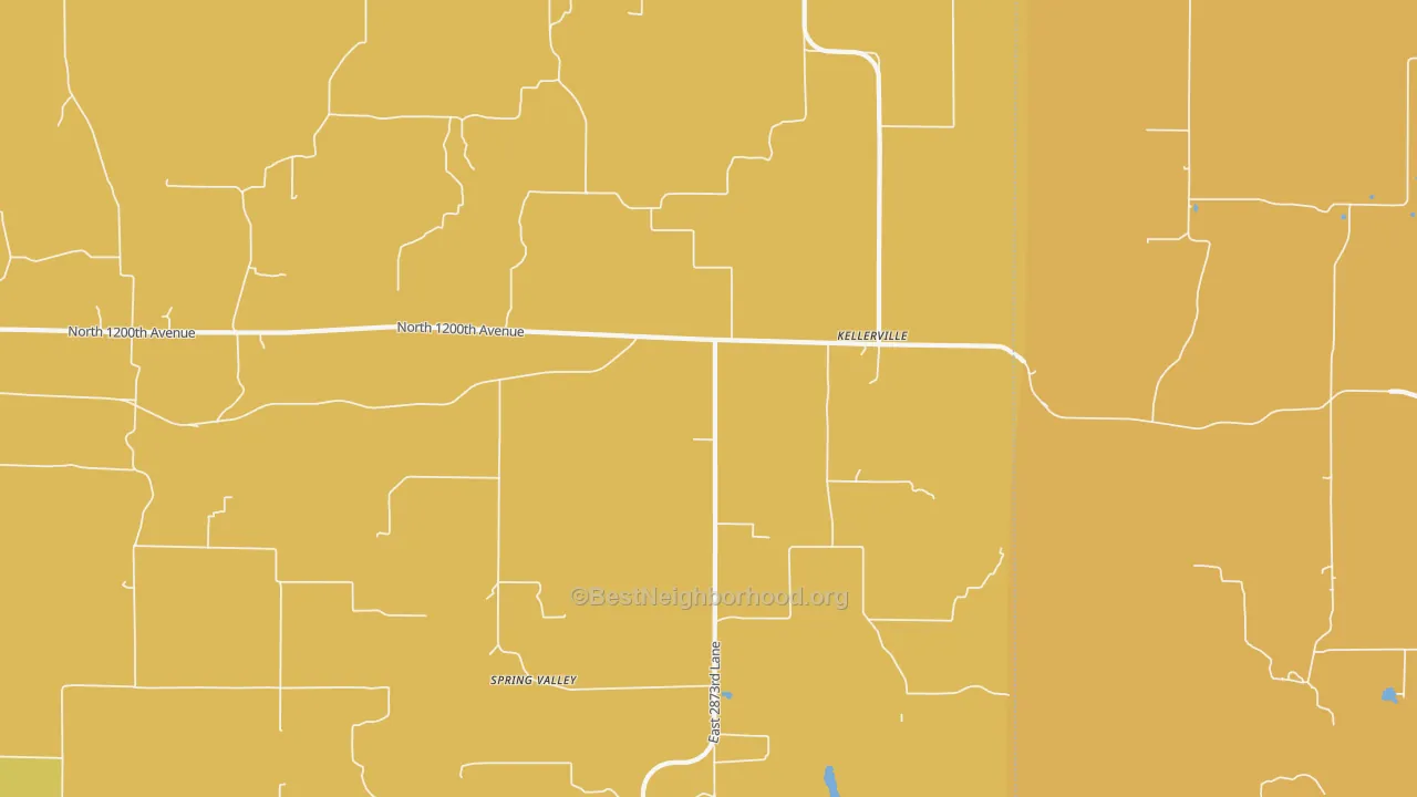 Map of the best neighborhoods in the Kellerville area, with better matches in green and worse matches in red