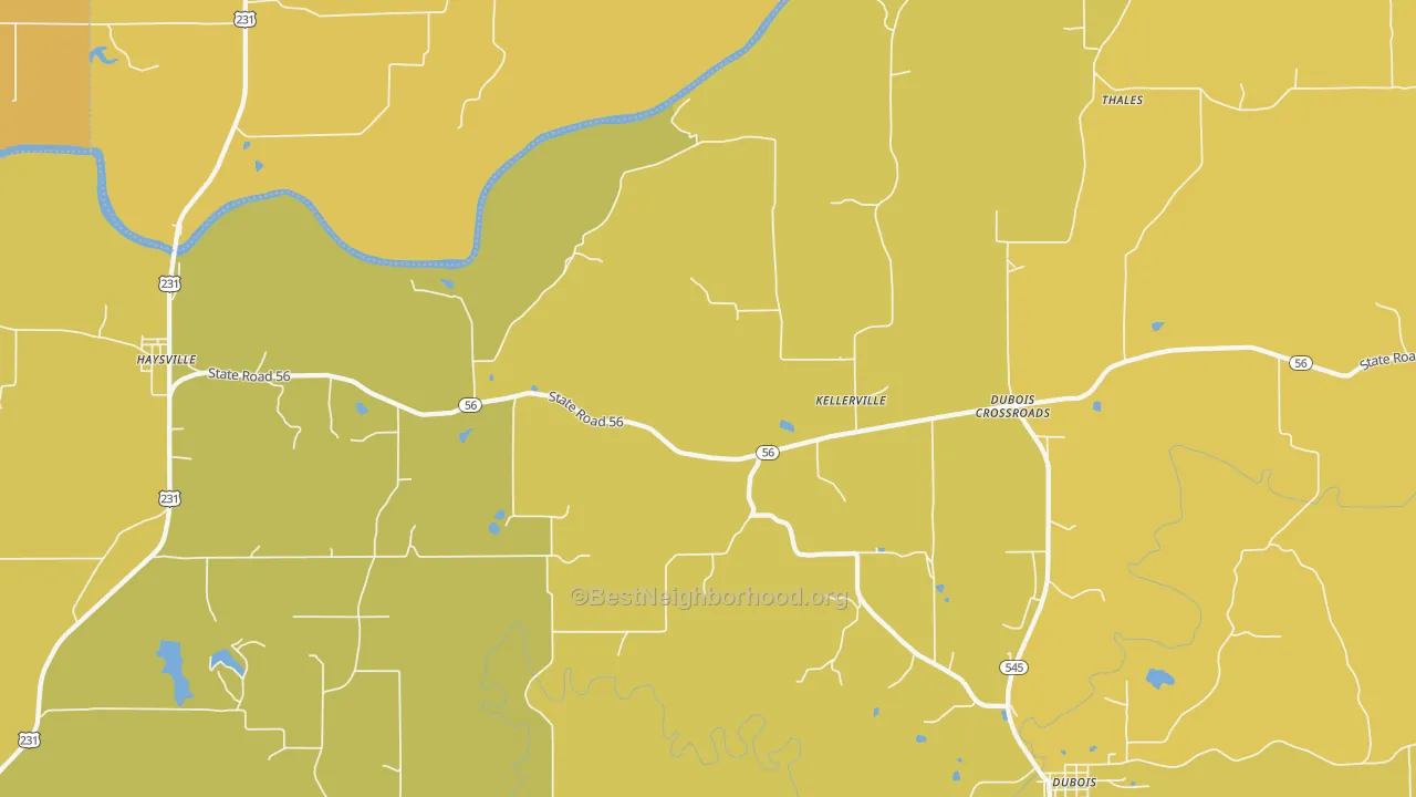 Map of the best neighborhoods in the Kellerville area, with better matches in green and worse matches in red