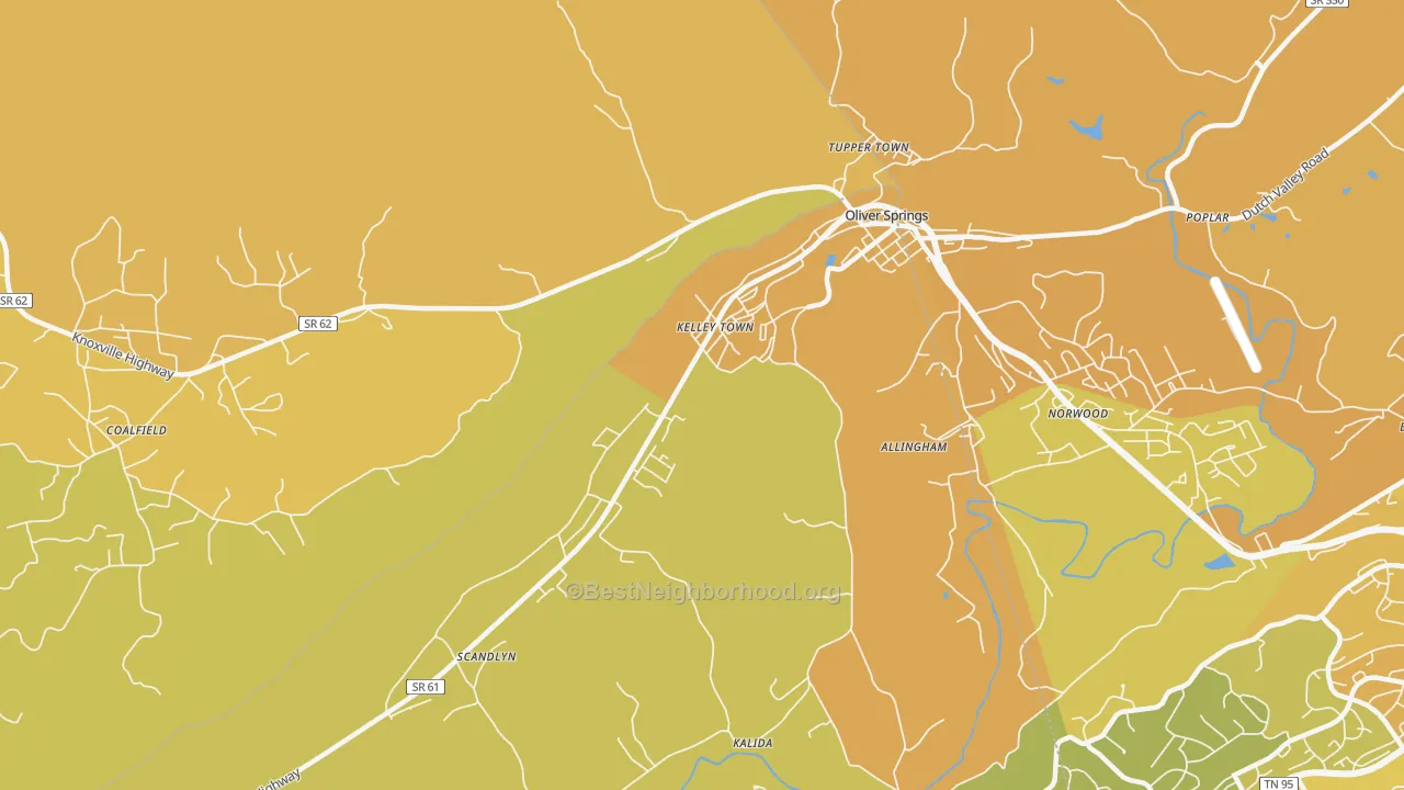 Map of the best neighborhoods in the Kelley Town area, with better matches in green and worse matches in red