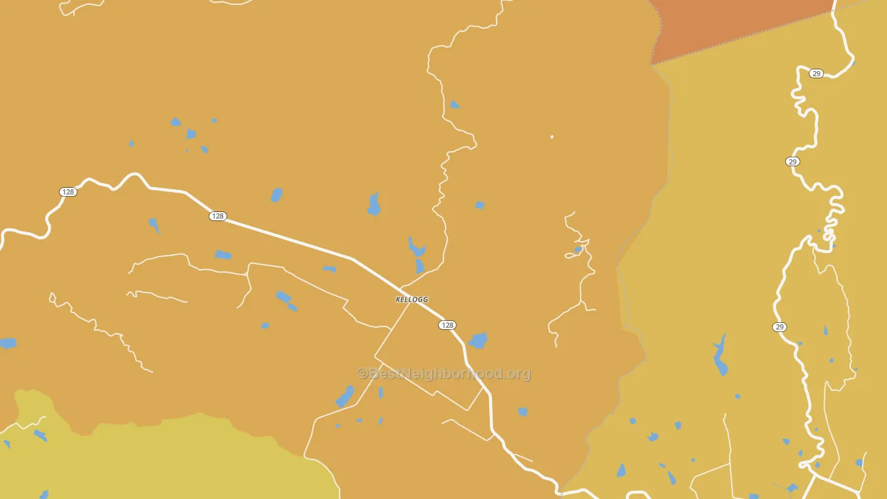 Map of the best neighborhoods in the Kellog area, with better matches in green and worse matches in red