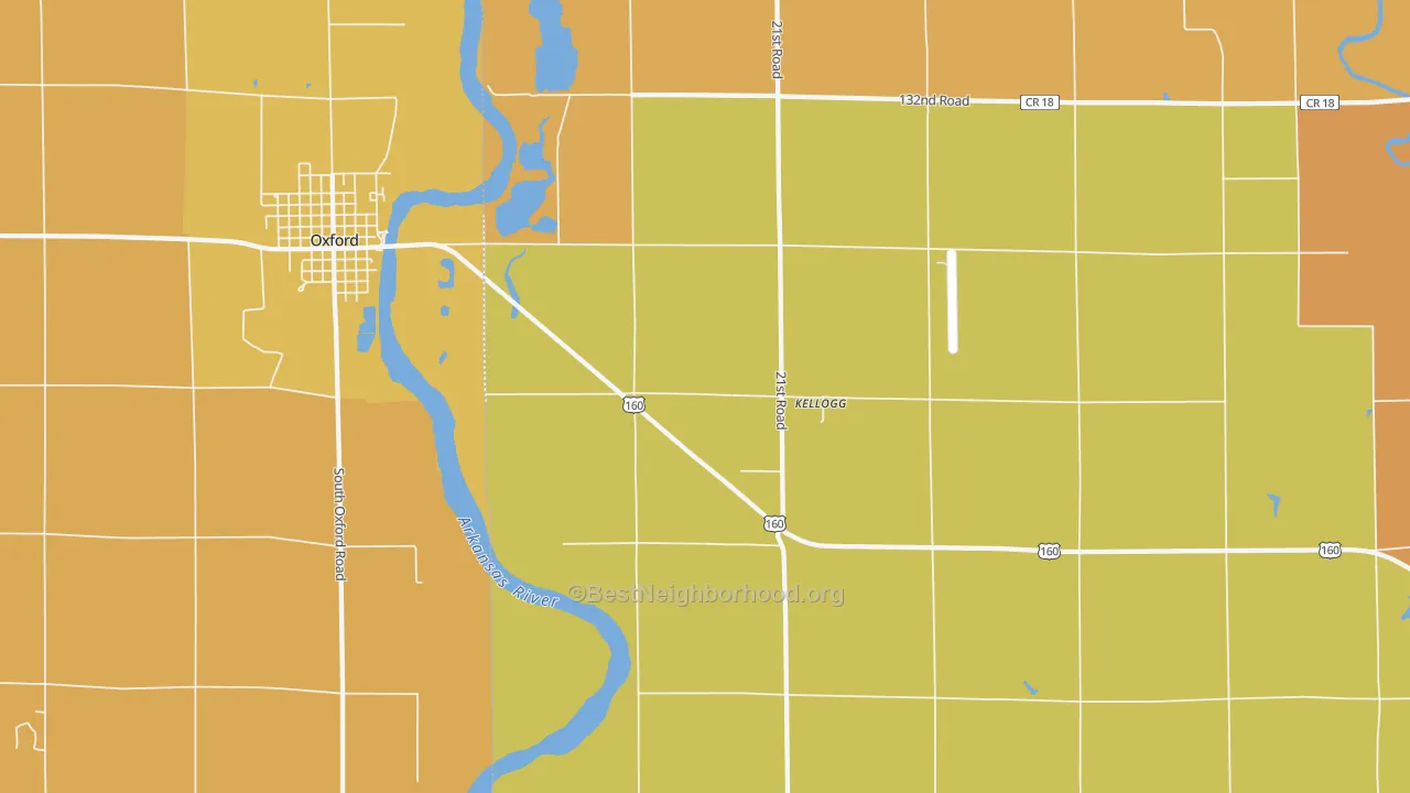 Map of the best neighborhoods in the Kellogg area, with better matches in green and worse matches in red