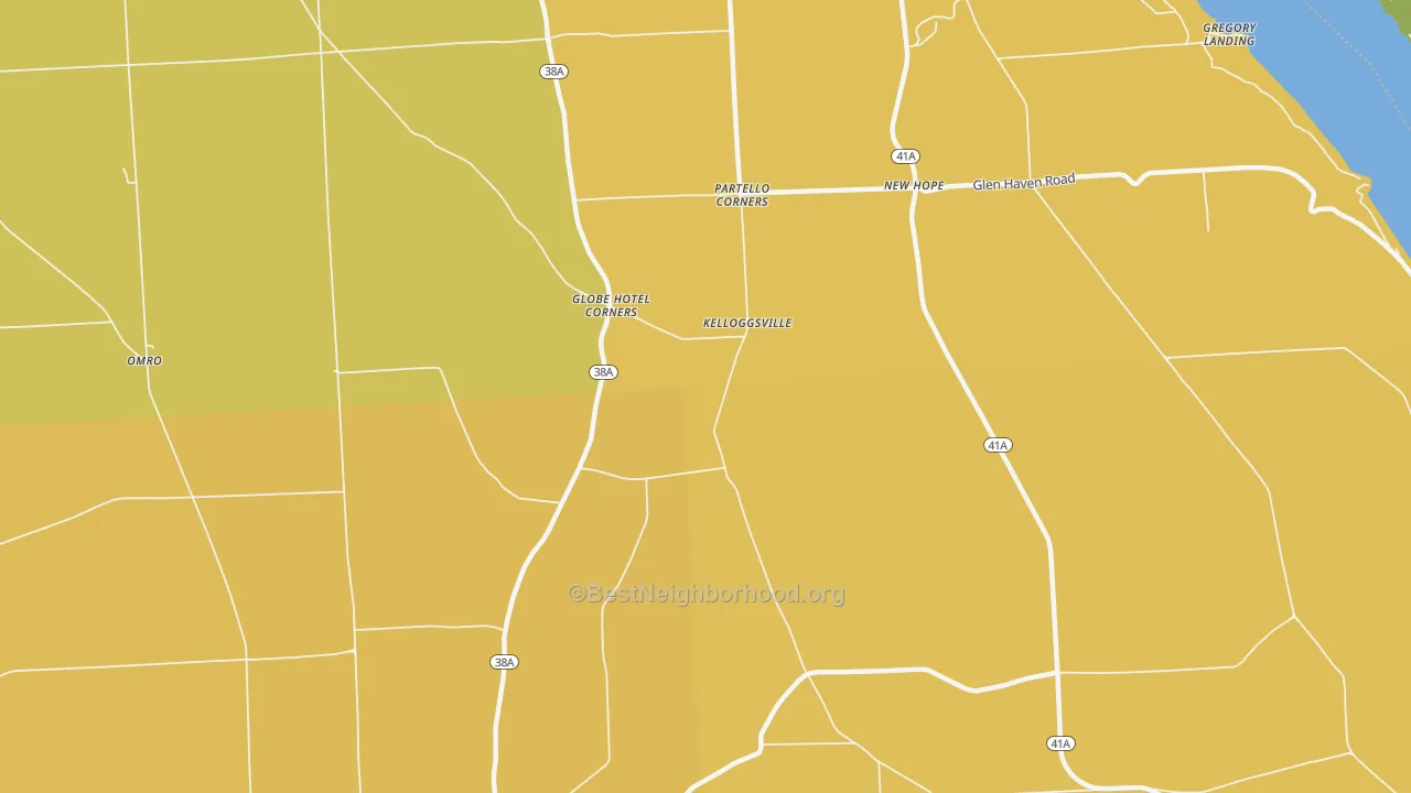 Map of the best neighborhoods in the Kelloggsville area, with better matches in green and worse matches in red