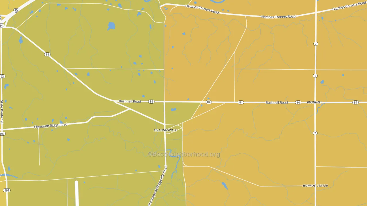Map of the best neighborhoods in the Kelloggsville area, with better matches in green and worse matches in red