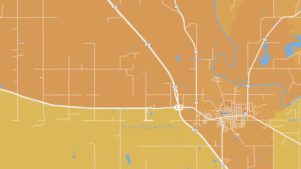 Map of the best neighborhoods in the Kellond area, with better matches in green and worse matches in red