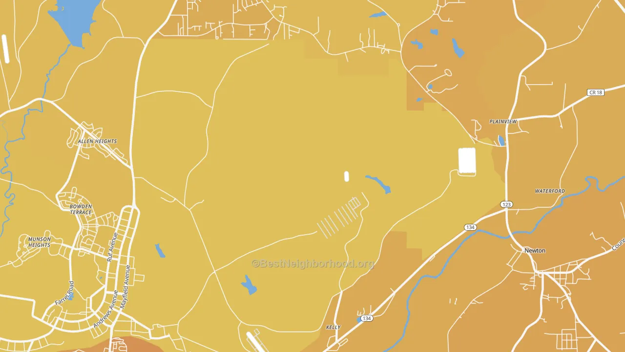 Map of the best neighborhoods in the Kelly area, with better matches in green and worse matches in red