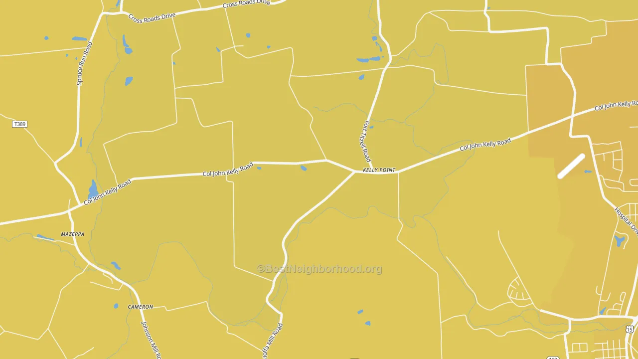 Map of the best neighborhoods in the Kelly Point area, with better matches in green and worse matches in red