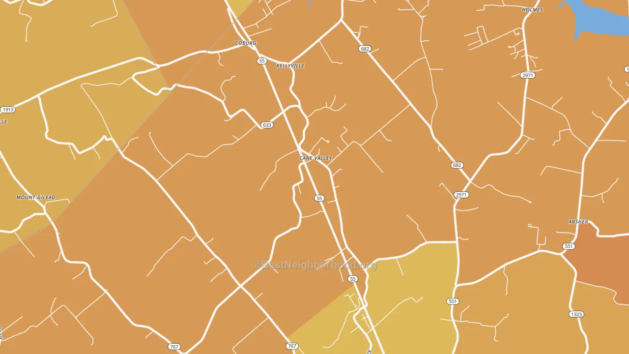 Map of the best neighborhoods in the Kellyville area, with better matches in green and worse matches in red