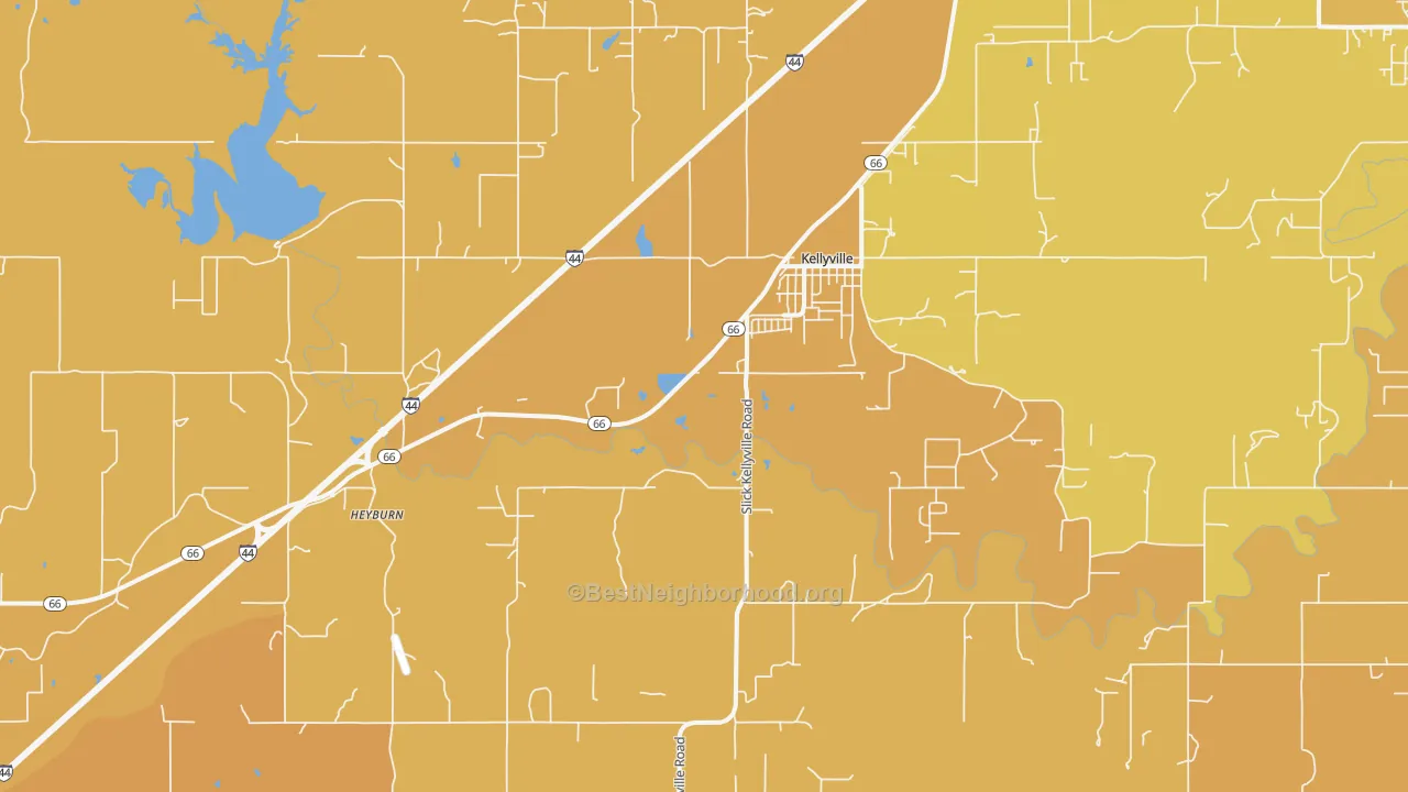 Map of the best neighborhoods in the Kellyville area, with better matches in green and worse matches in red