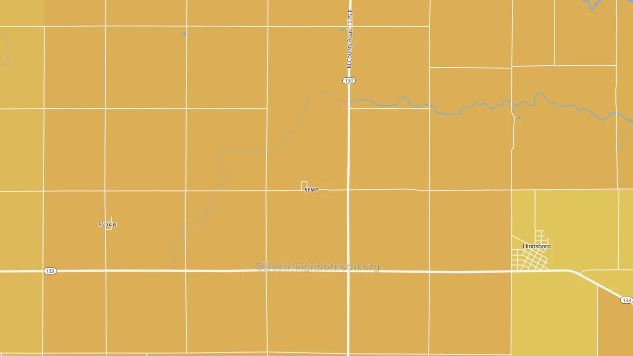 Map of the best neighborhoods in the Kemp area, with better matches in green and worse matches in red
