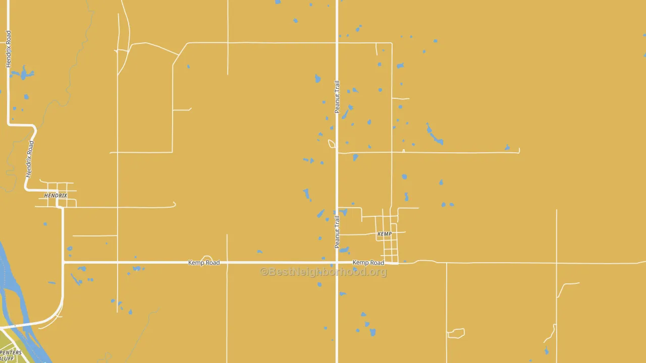 Map of the best neighborhoods in the Kemp area, with better matches in green and worse matches in red