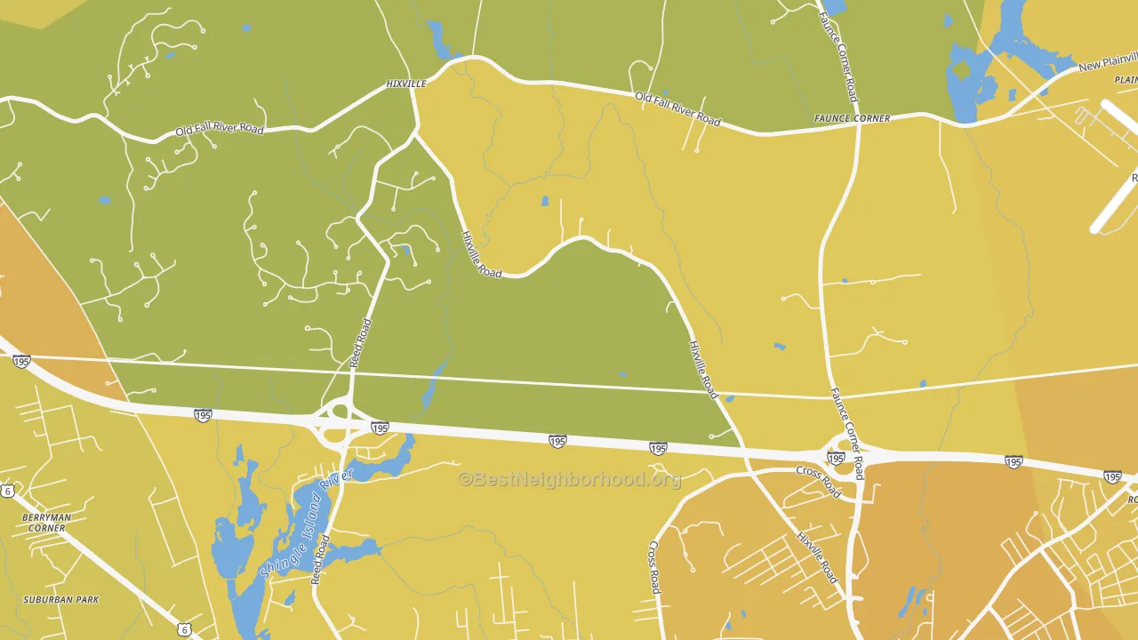 Map of the best neighborhoods in the Kempton Croft area, with better matches in green and worse matches in red