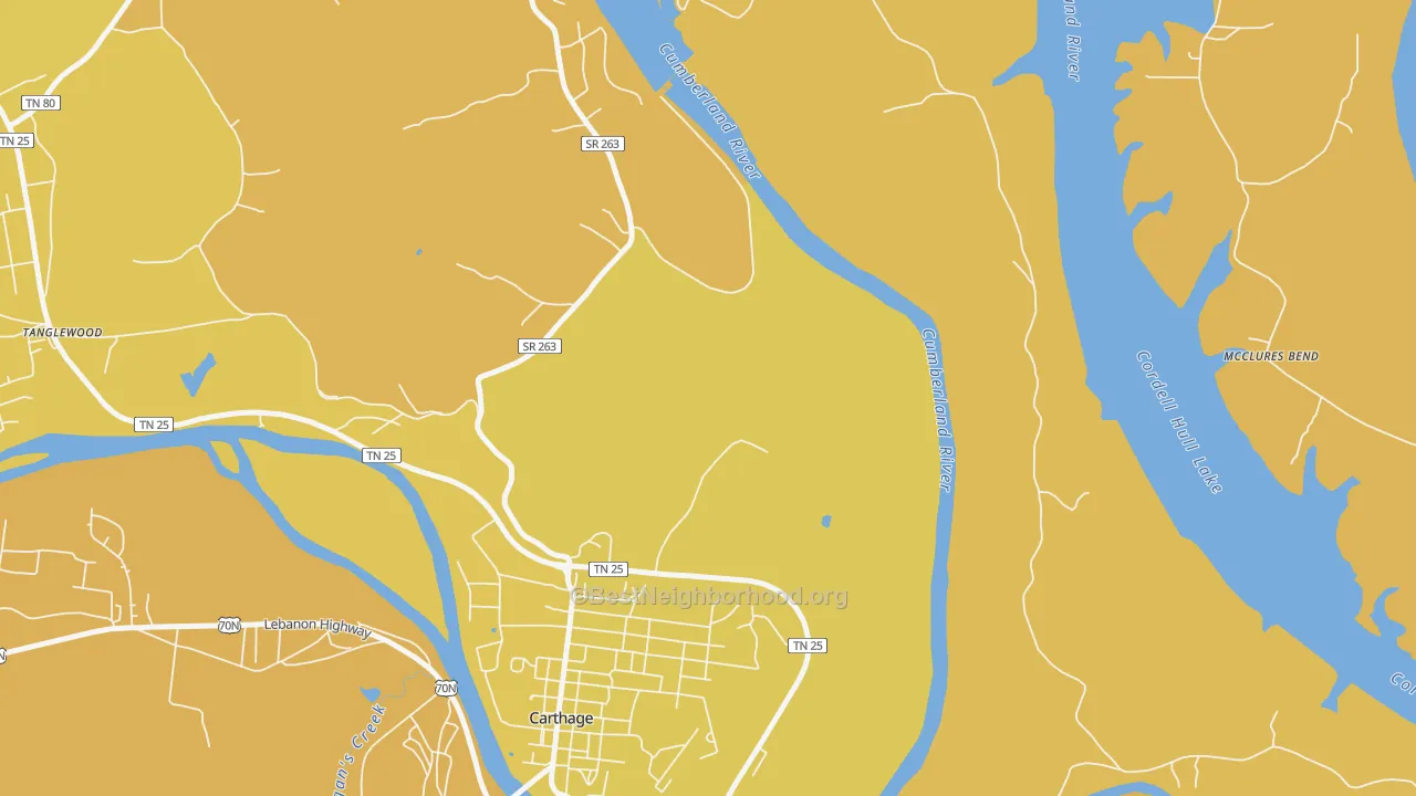 Map of the best neighborhoods in the Kempville area, with better matches in green and worse matches in red