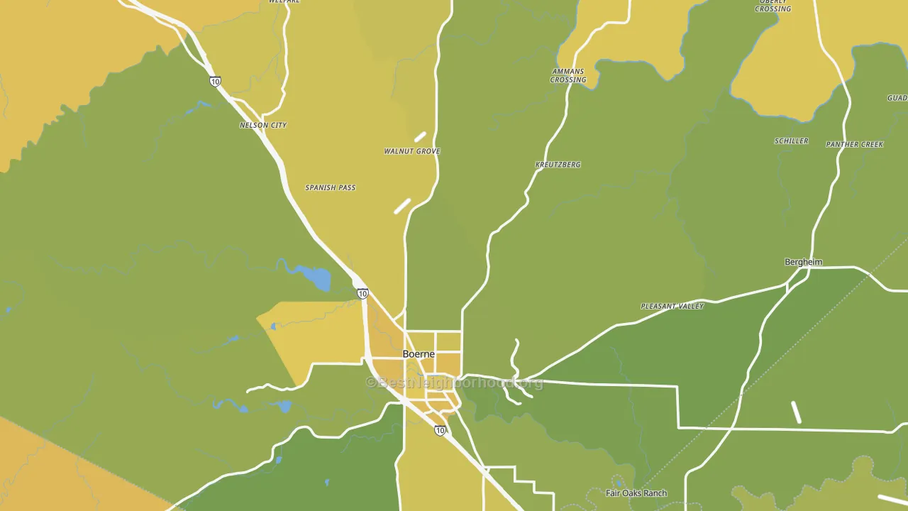 Map of the best neighborhoods in the Kendall County area, with better matches in green and worse matches in red