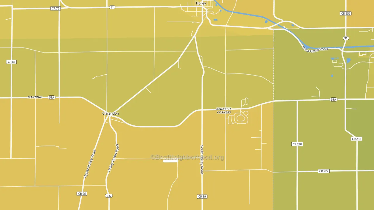 Map of the best neighborhoods in the Kendall Mills area, with better matches in green and worse matches in red