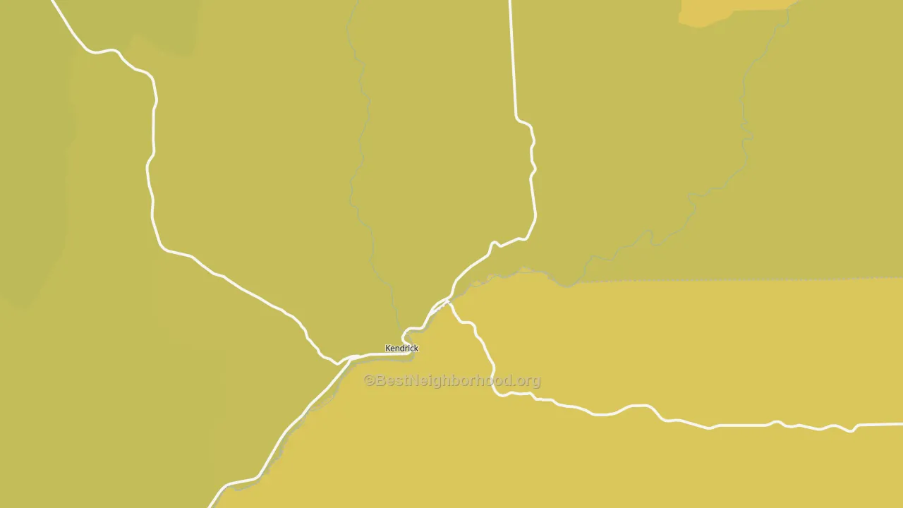Map of the best neighborhoods in the Kendrick area, with better matches in green and worse matches in red