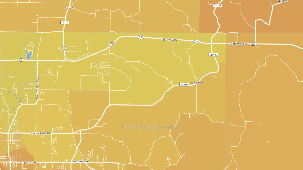 Map of the best neighborhoods in the Kendrick area, with better matches in green and worse matches in red