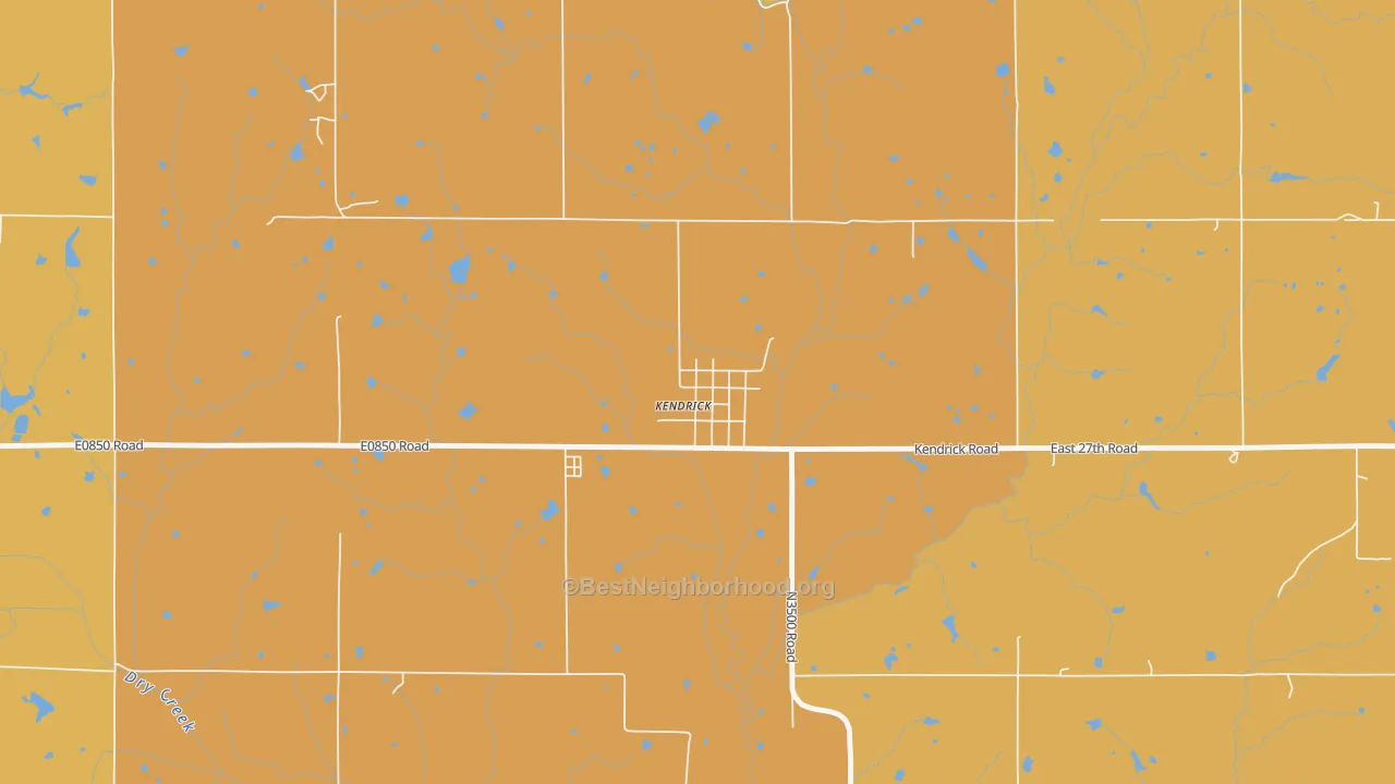 Map of the best neighborhoods in the Kendrick area, with better matches in green and worse matches in red
