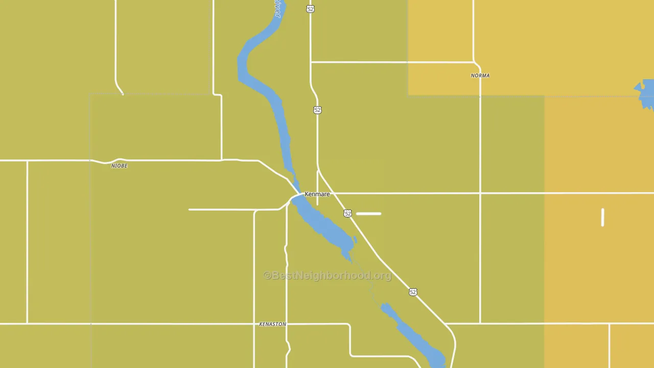 Map of the best neighborhoods in the Kenmare area, with better matches in green and worse matches in red