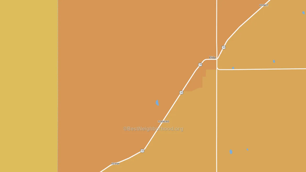 Map of the best neighborhoods in the Kenna area, with better matches in green and worse matches in red
