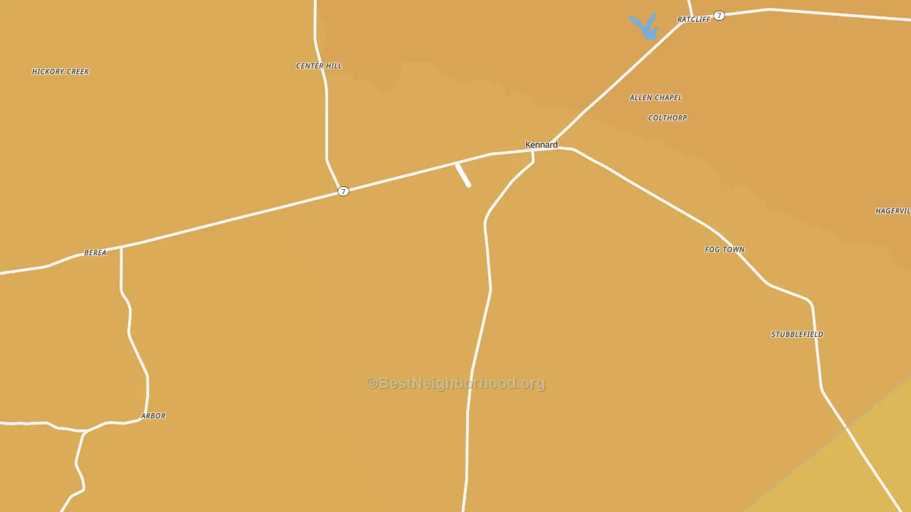 Map of the best neighborhoods in the Kennard area, with better matches in green and worse matches in red