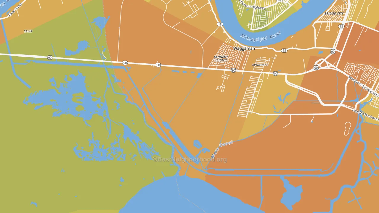 Map of the best neighborhoods in the Kennedy Heights area, with better matches in green and worse matches in red