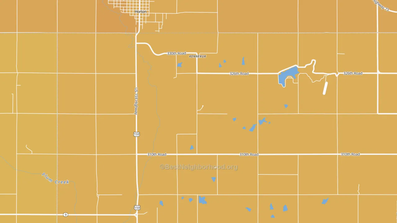 Map of the best neighborhoods in the Kennekuk area, with better matches in green and worse matches in red