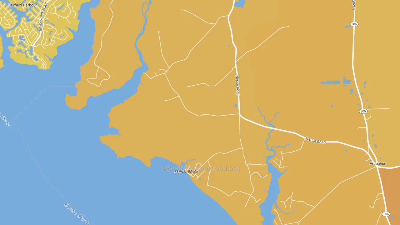 Map of the best neighborhoods in the Kennel Beach area, with better matches in green and worse matches in red