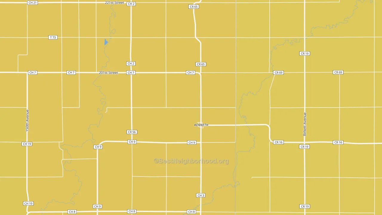 Map of the best neighborhoods in the Kenneth area, with better matches in green and worse matches in red