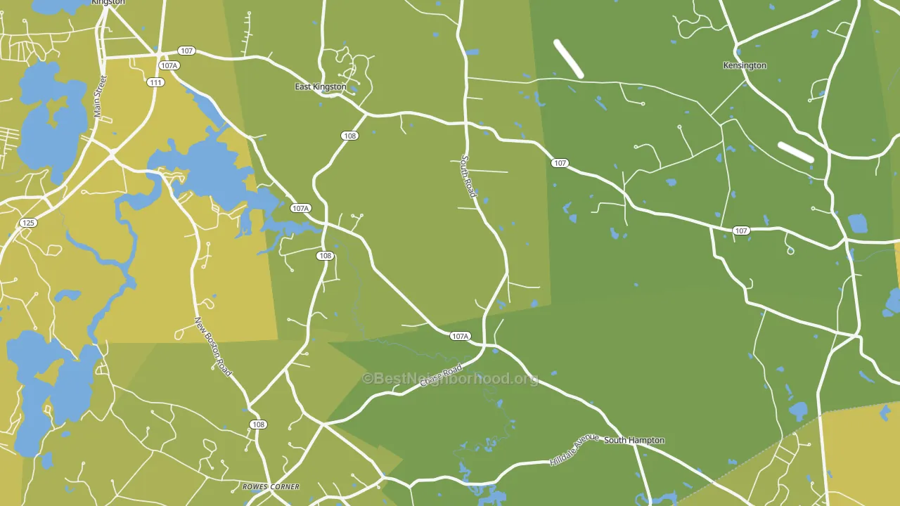 Map of the best neighborhoods in the Kensington area, with better matches in green and worse matches in red