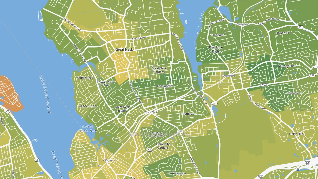 Map of the best neighborhoods in the Kensington area, with better matches in green and worse matches in red