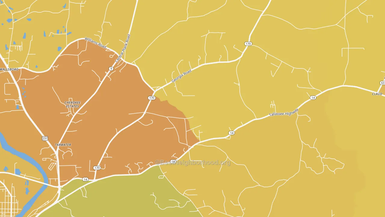 Map of the best neighborhoods in the Kent area, with better matches in green and worse matches in red