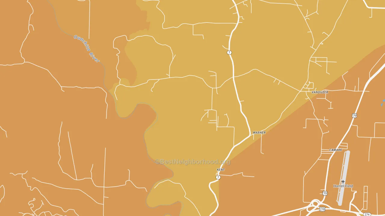 Map of the best neighborhoods in the Kent area, with better matches in green and worse matches in red