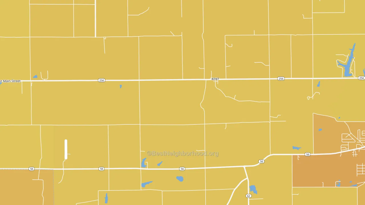 Map of the best neighborhoods in the Kent area, with better matches in green and worse matches in red