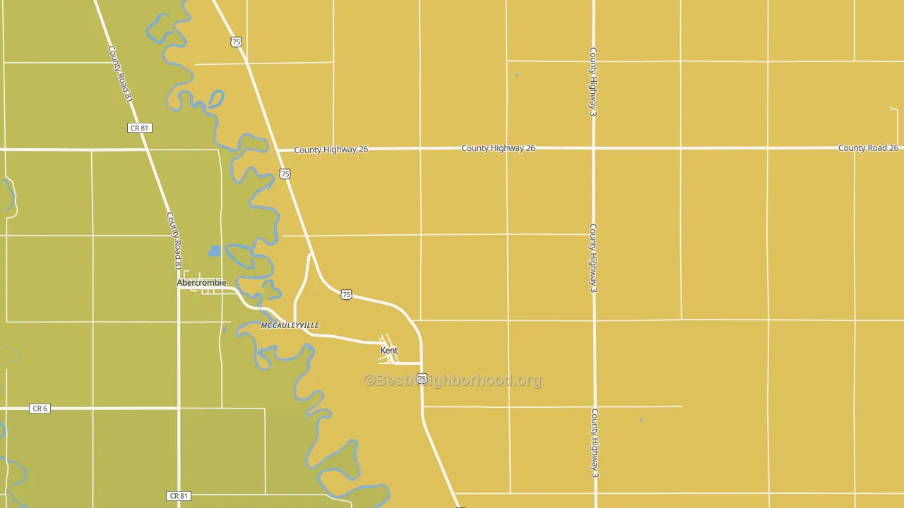 Map of the best neighborhoods in the Kent area, with better matches in green and worse matches in red